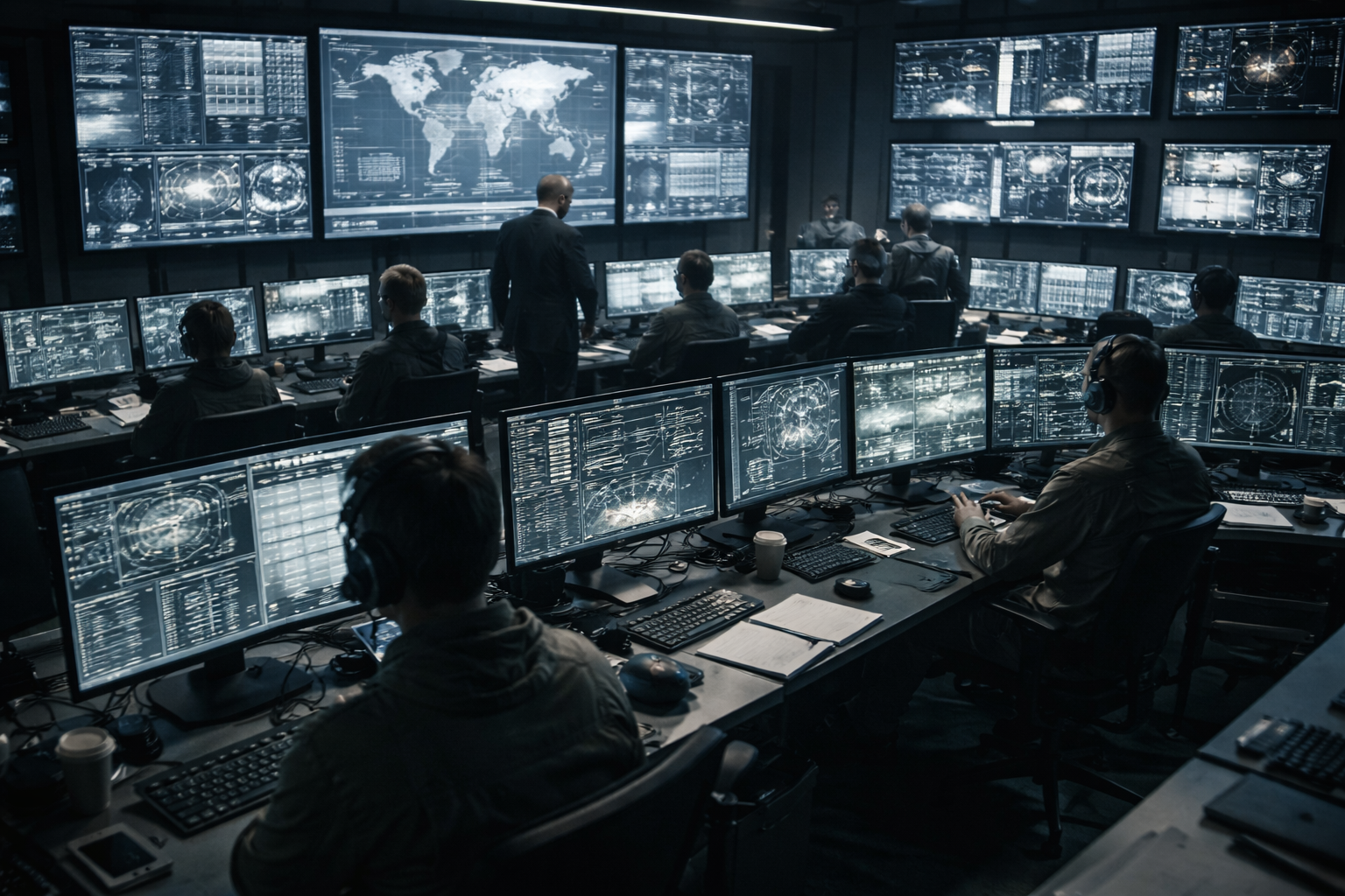 Desaturated technical operations command center